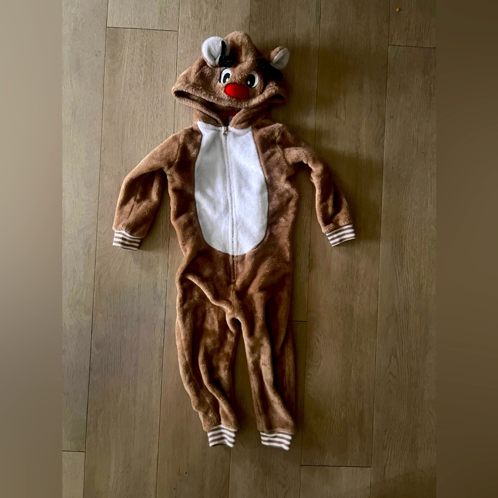 Toddler reindeer zip up one piece pajamas